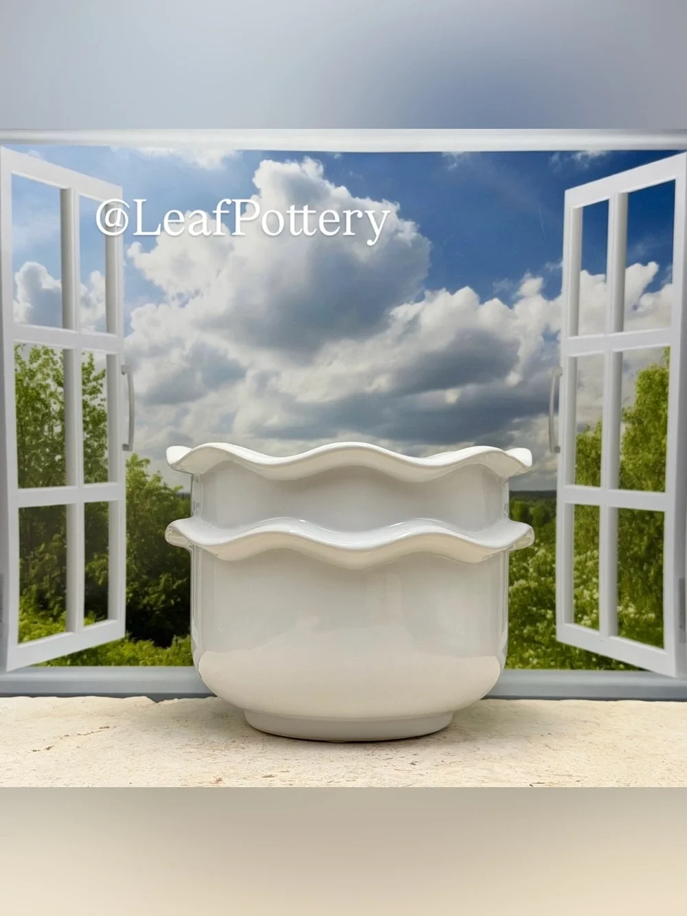 Scalloped Ceramic Planter with Drainage Hole, Small White Plant Pot 4.5 Inch